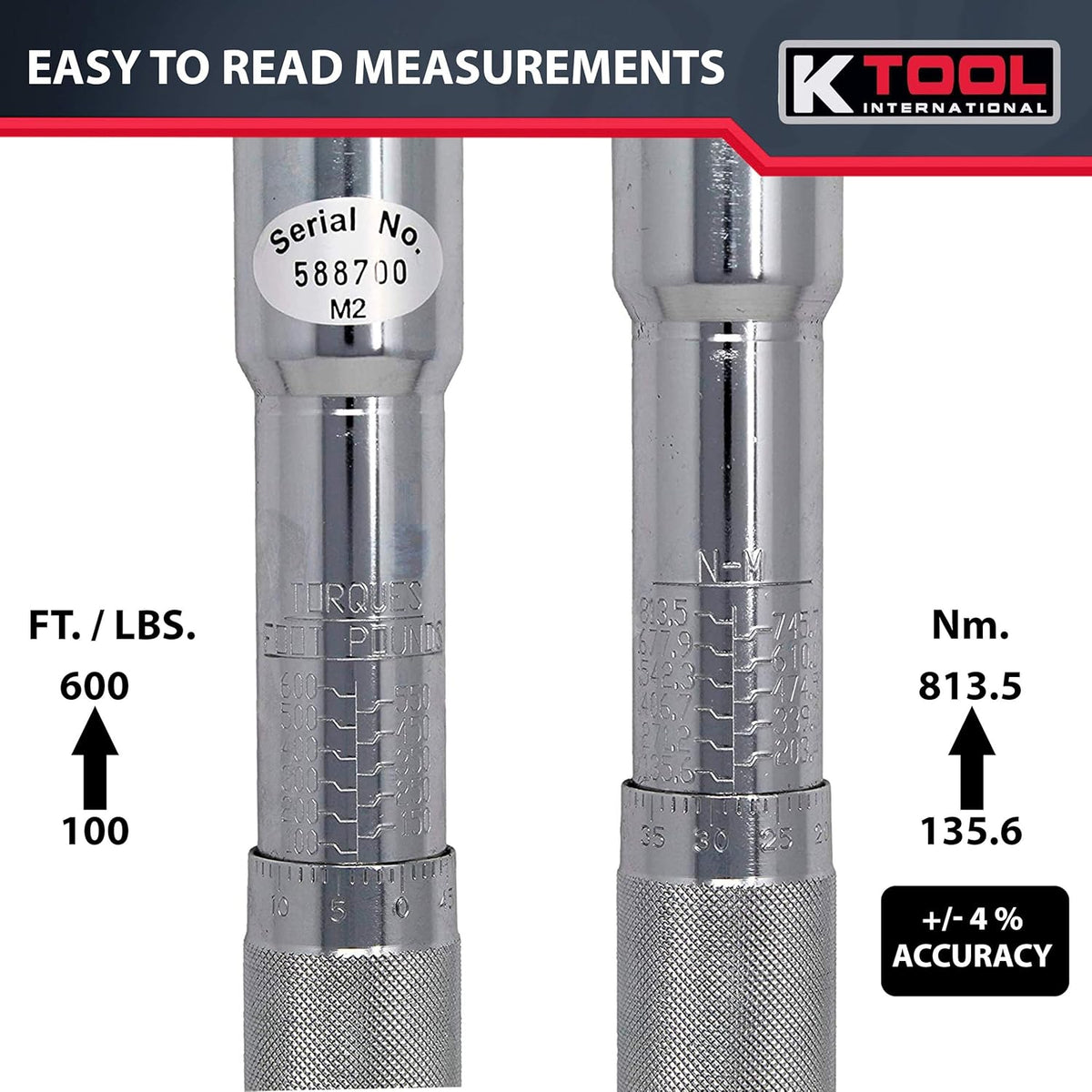 3/4 Drive Click Style 42 Long Torque Wrench, 100-600 ft/lbs D4797
