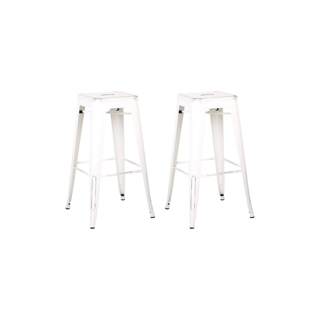 Square Wooden Counter Stool with Metal Legs Distressed White - Set of 2 Y58837