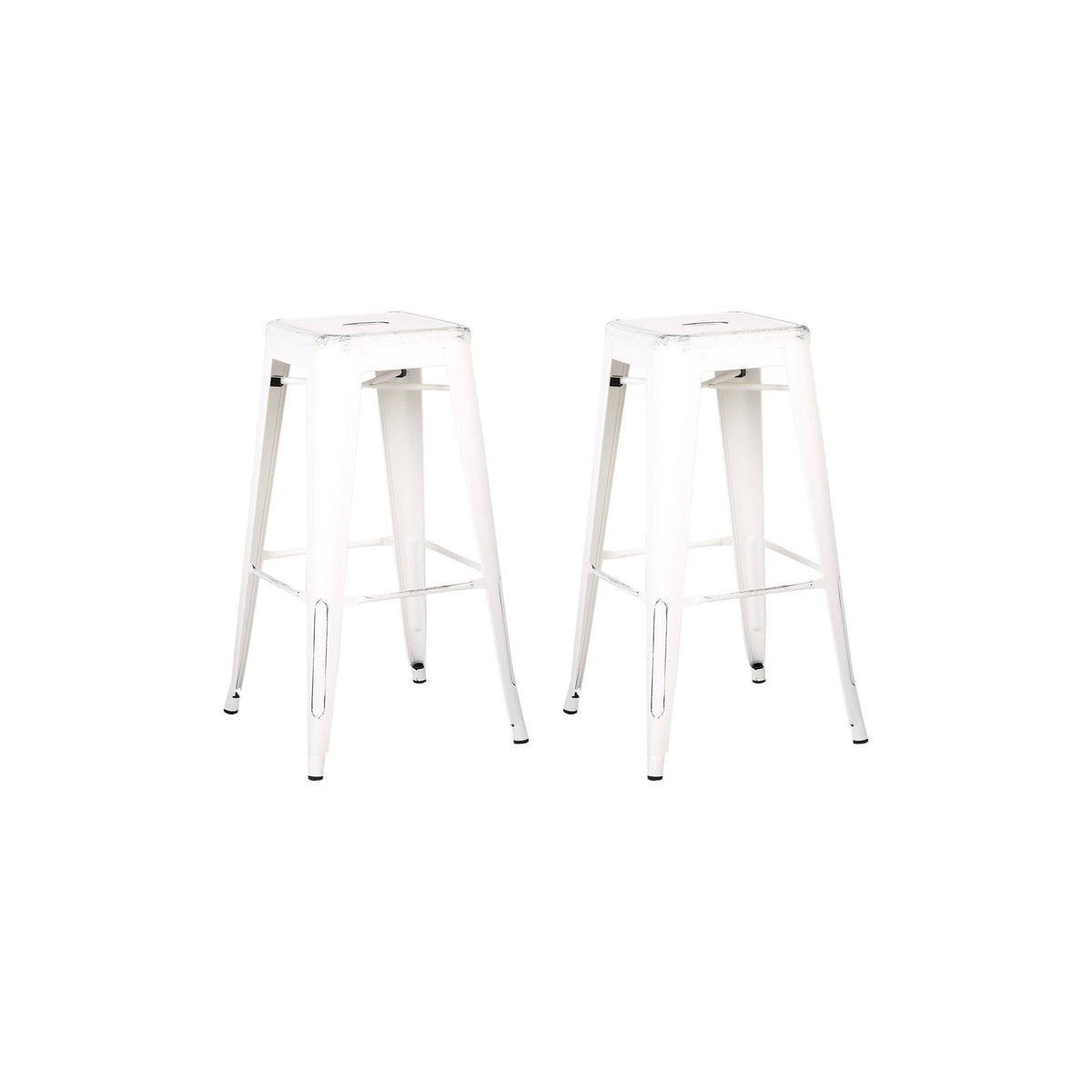 Square Wooden Counter Stool with Metal Legs Distressed White - Set of 2 Y58837