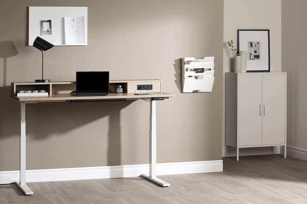 Adjustable Height Standing Desk with Built In Power Bar Soft Elm and Matte Black W467443