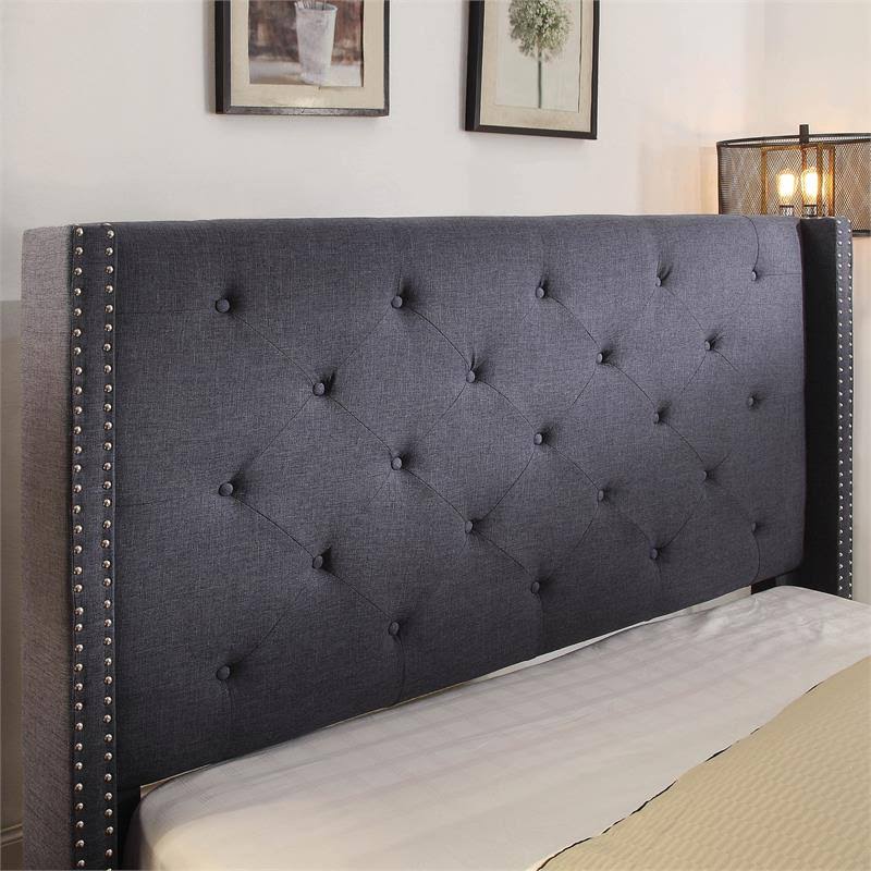 Blue Fabric and Wood Wingback California King Bed N5261