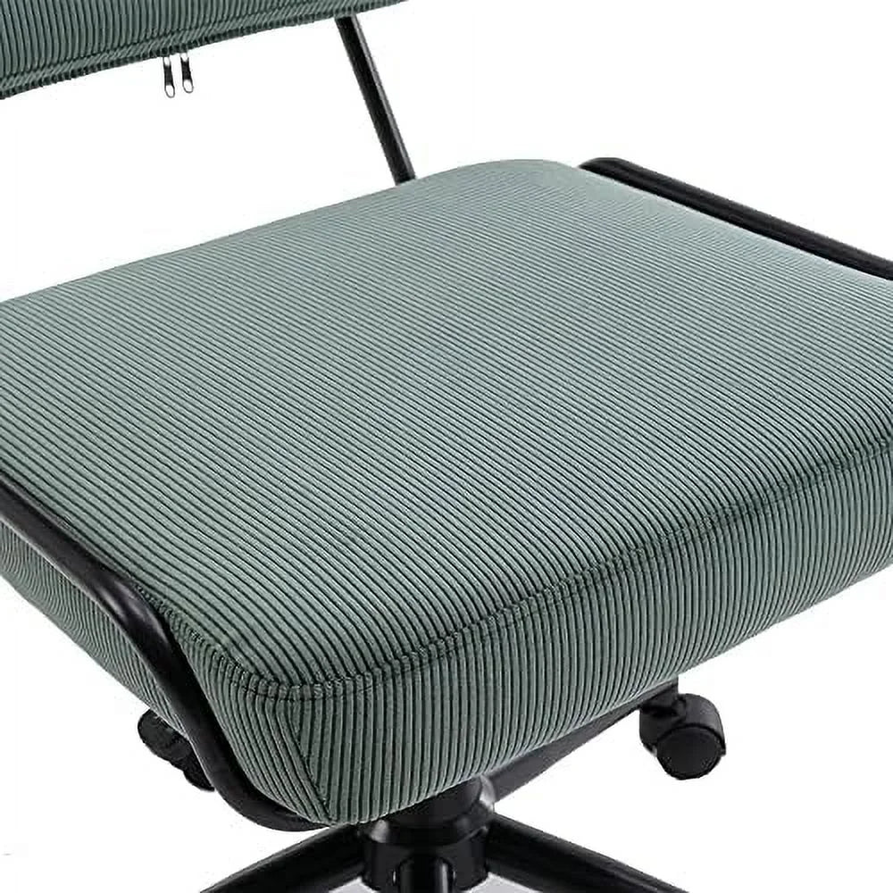 Corduroy Low Desk Chair Adjustable Height Armless Swivel Rolling Chair with Wheels White V910