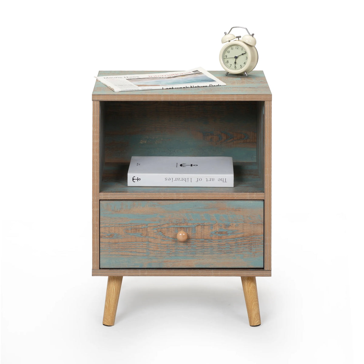 Set of 2 Wooden Nightstand with Drawer and Shelf P987
