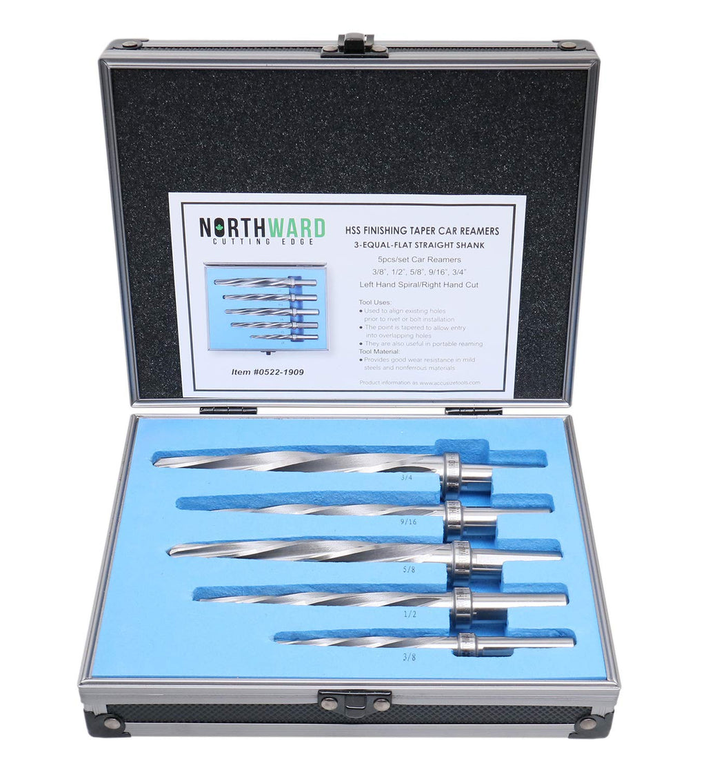 5 Pc H.S.S. Spiral Flute Car Reamer Set with Aluminum Case E61871