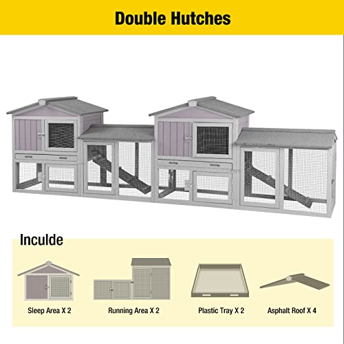 Rabbit Hutch Chicken Coop Bunny Cage Duck House with Run Waterproof Roof Plastic Tray L115