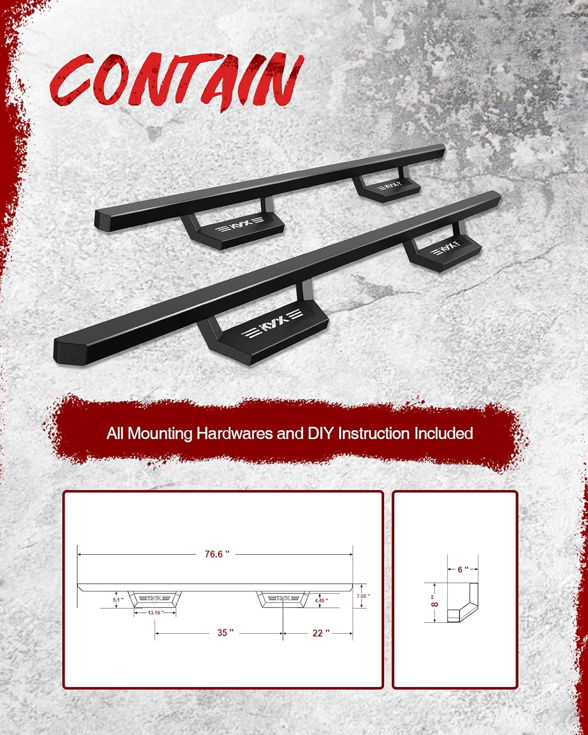 5 Inches Side Steps Nerf Bars Running Boards for Crew Cab N69744