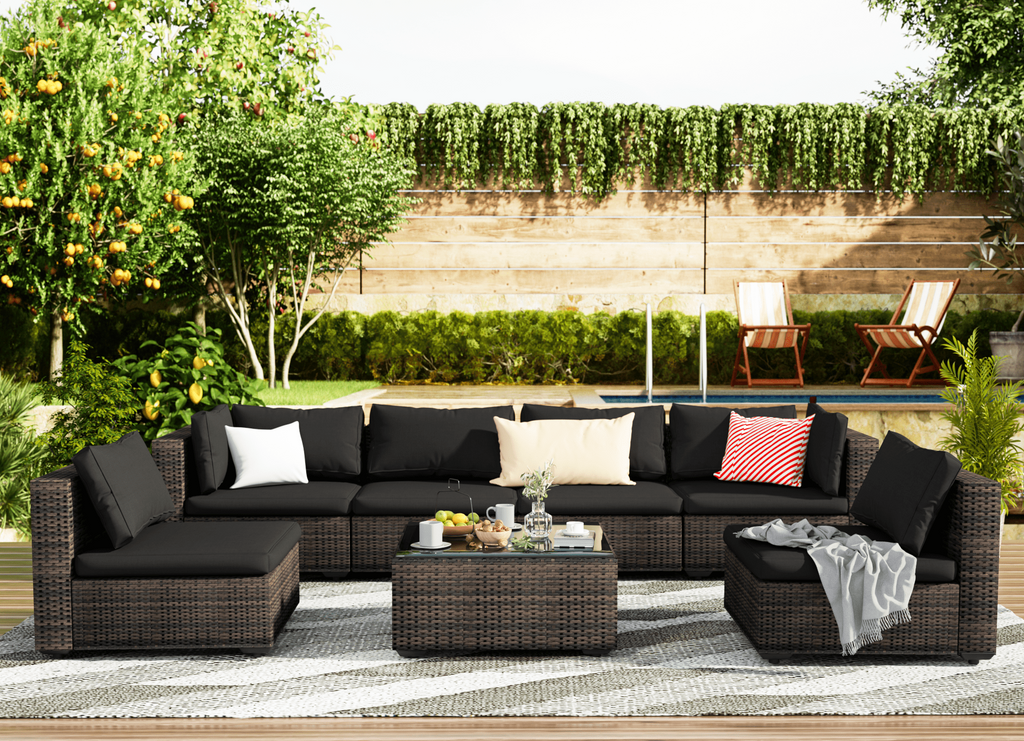 Blue Wicker Sectional Sofa P52828