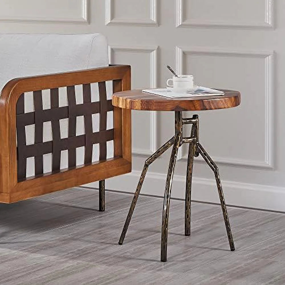 Solid Wood Round End Table with Metal Leg R151