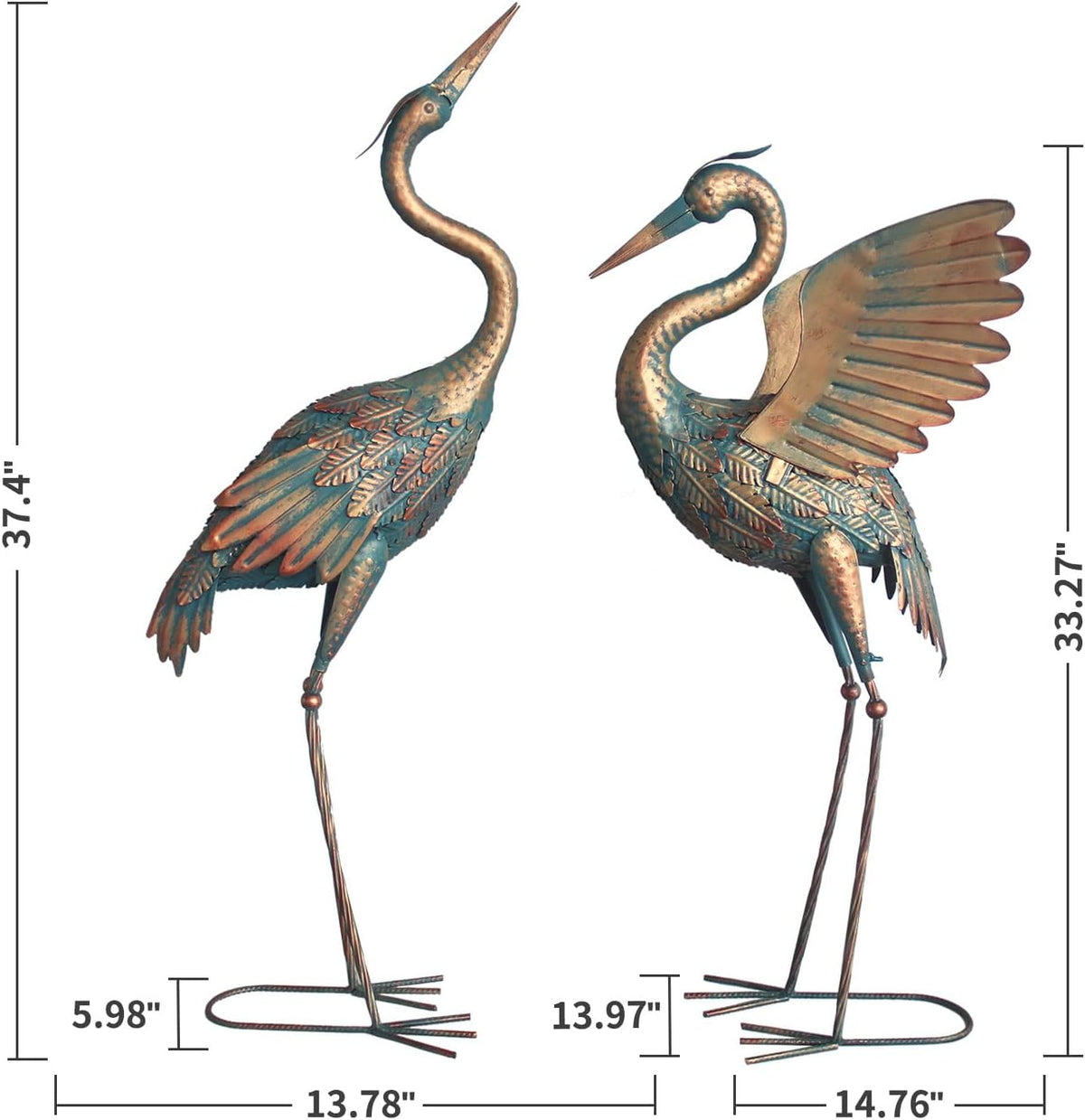 Set of 2 Metal Garden Crane Statues V18308
