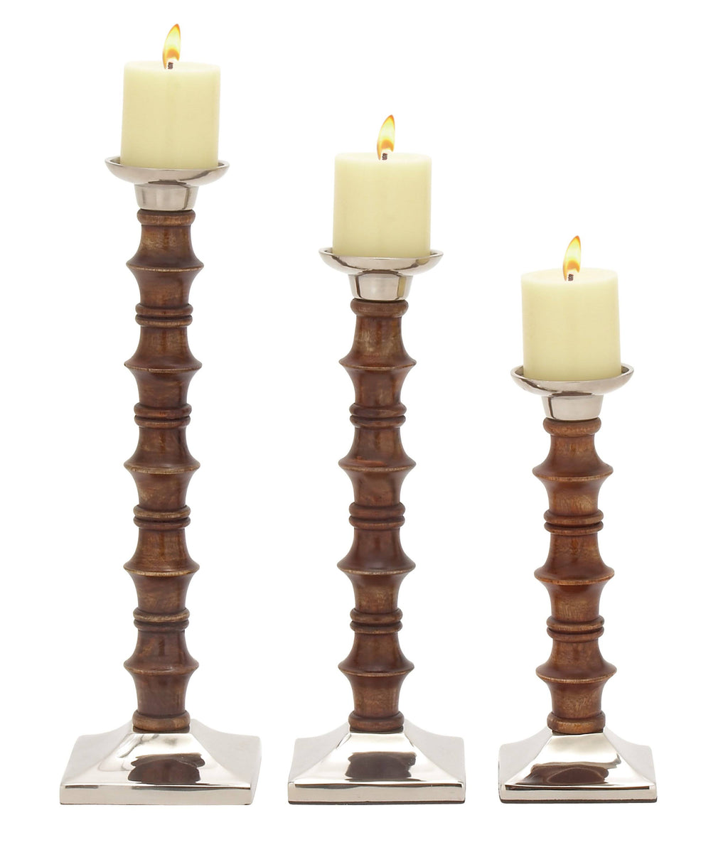 Wood and Aluminum Pillar Candle Holders (Set of 3) R78032