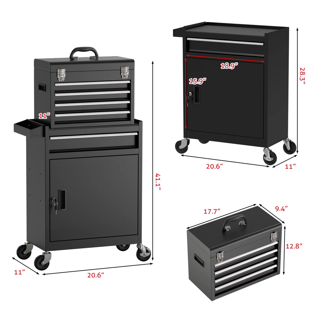Black 5 Drawer Tool Storage Cabinet with Wheels and Lock T300248
