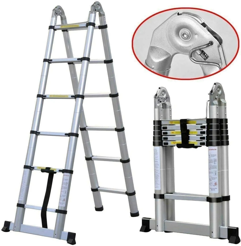 Telescoping Ladder 12.5 FT Aluminum Lightweight Compact Ladder with Stabilizer Bar, 330lb Load Capacity F62583