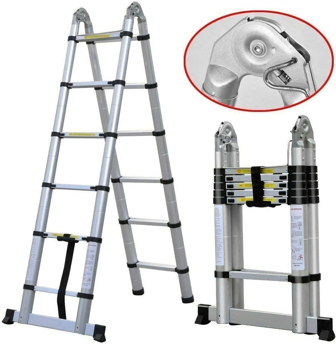 Telescoping Ladder 12.5 FT Aluminum Lightweight Compact Ladder with Stabilizer Bar, 330lb Load Capacity F62583