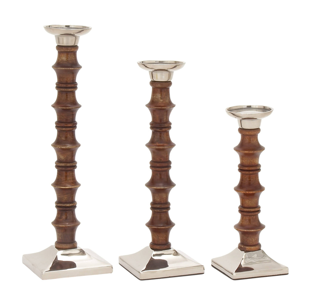 Wood and Aluminum Pillar Candle Holders (Set of 3) R78032