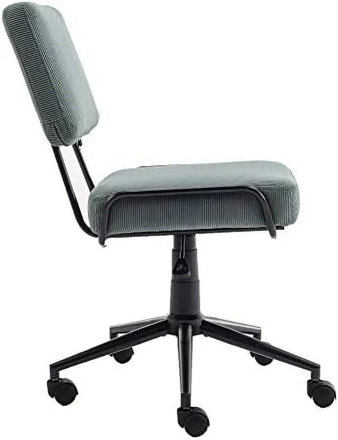 Corduroy Low Desk Chair Adjustable Height Armless Swivel Rolling Chair with Wheels White V910