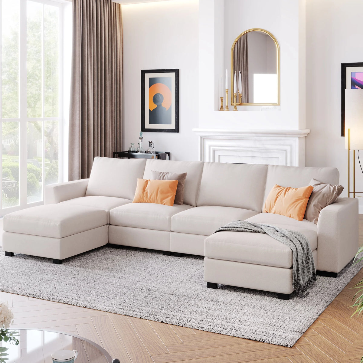 U Shaped Sofa with Removable Ottomans T444