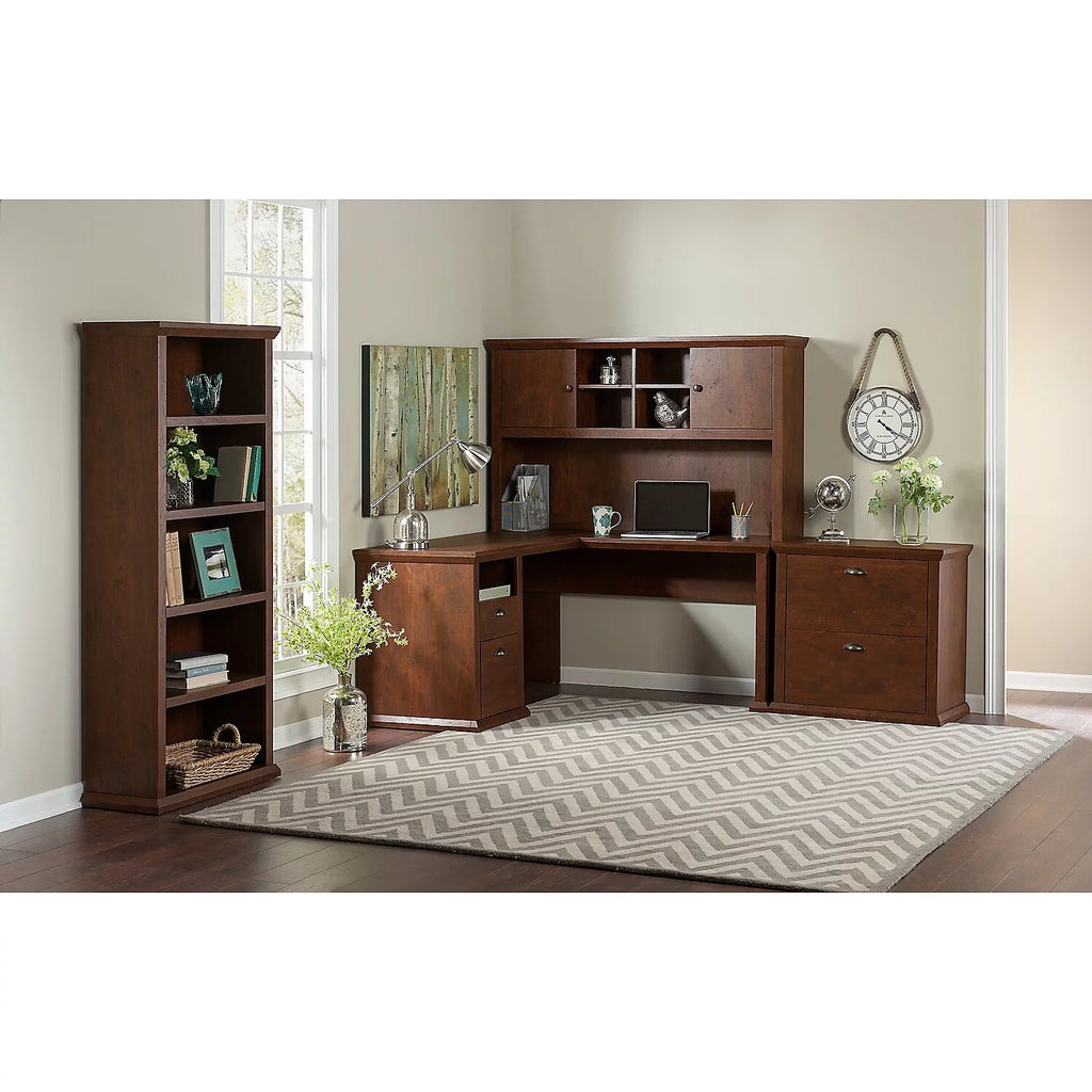 L Desk with Hutch File & Bookcase Antique Cherry Engineered Wood G9135