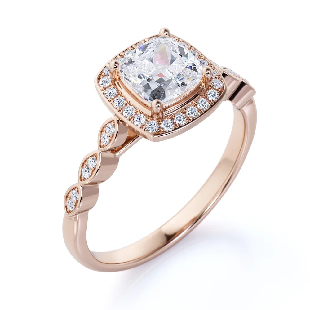 10K Rose Gold Vintage Halo Engagement Ring O421