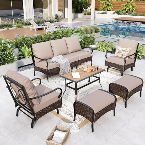 Extra Large 6 Pieces Patio Furniture Set with Fire Pit Table U462570