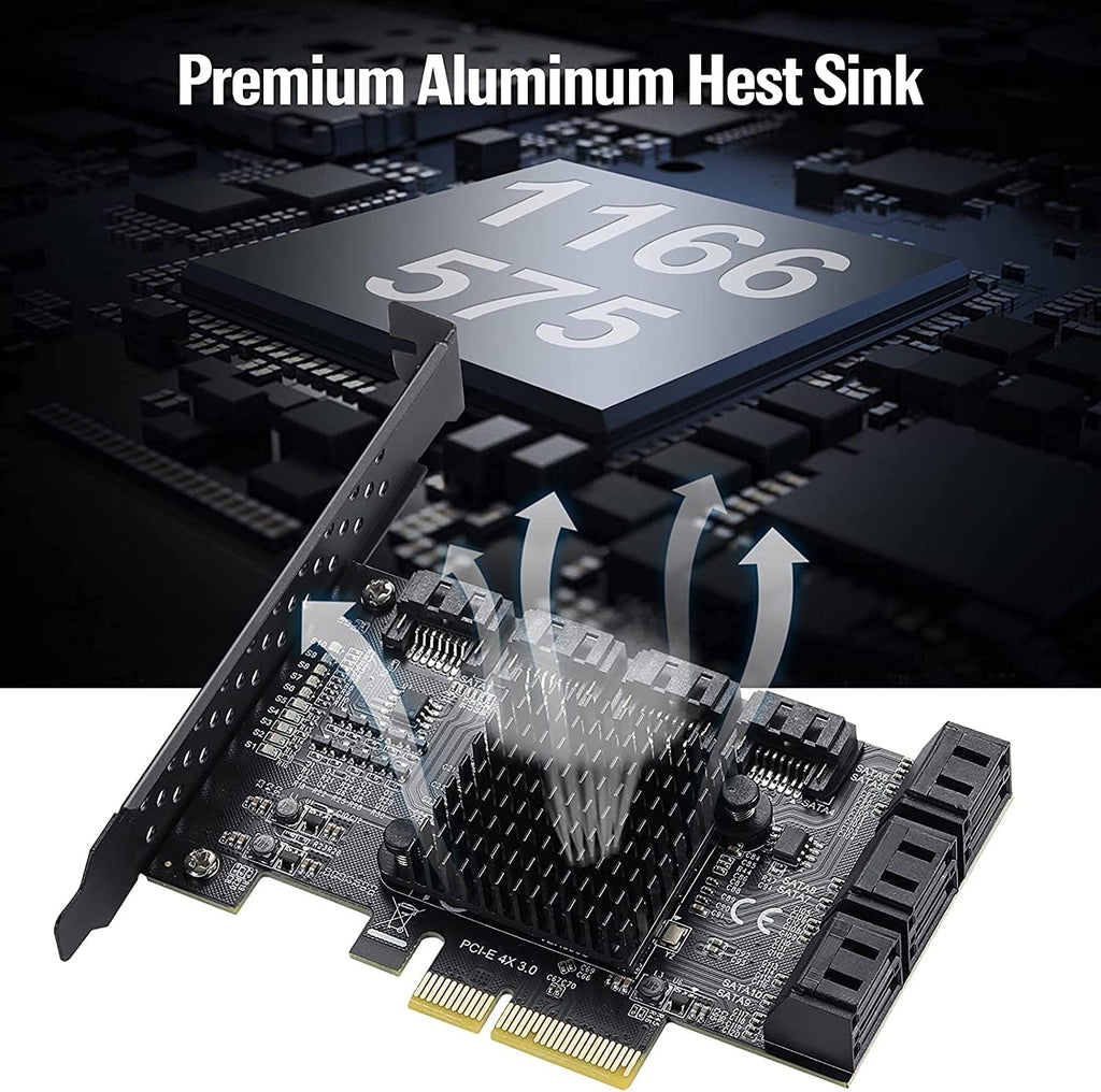 PCIE 4X SATA Card 10 Ports, 6 Gbps SATA 3.0 Controller PCIe Expansion Card, Non-Raid, with Low Profile Bracket and 10 SATA Cables U717