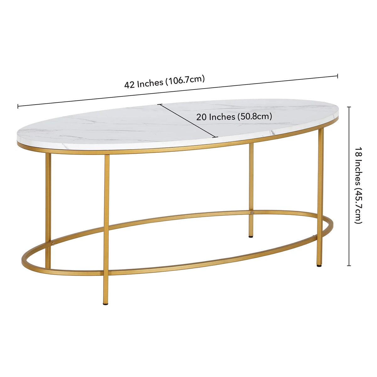 42" Wide Oval Coffee Table with Faux Marble Top E200781