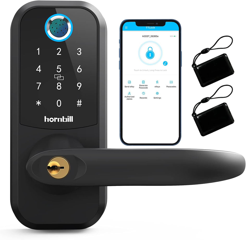 Fingerprint Smart Lock Door Lock, 5-in-1 Keyless Entry Keypad Door Lock with Reversible Handle W73586