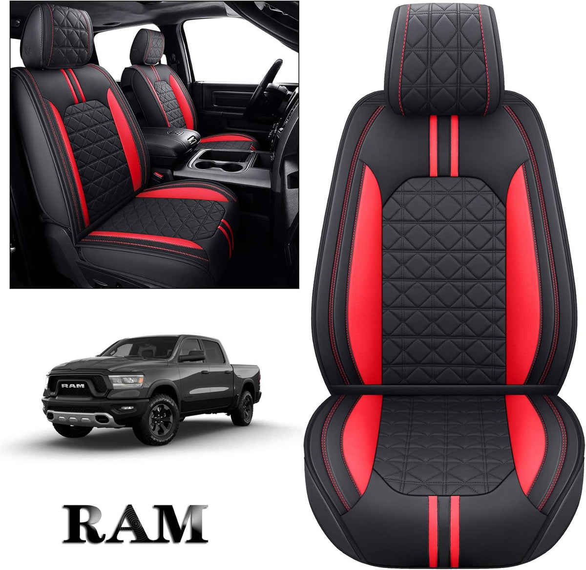 Black-White Waterproof Faux Leather Front Seat Covers V49799