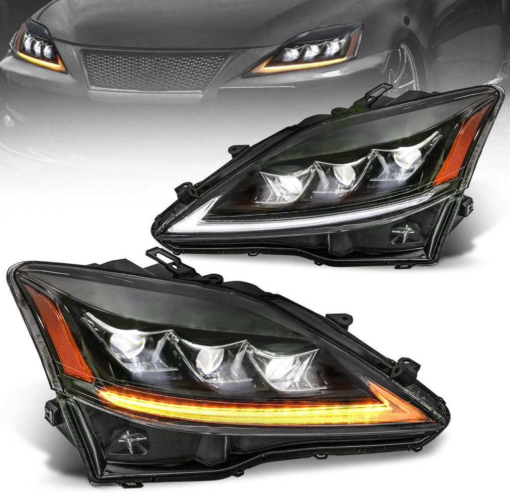 Full LED Projector Headlight with Sequential Turn Light, Amber Reflector (Set of 2) I36803