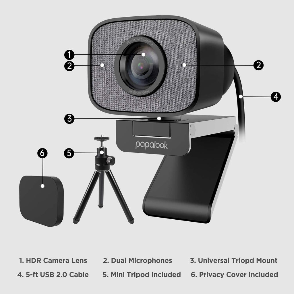 2K Ultra HD Webcam with Dual Microphone and Privacy Cover T1677