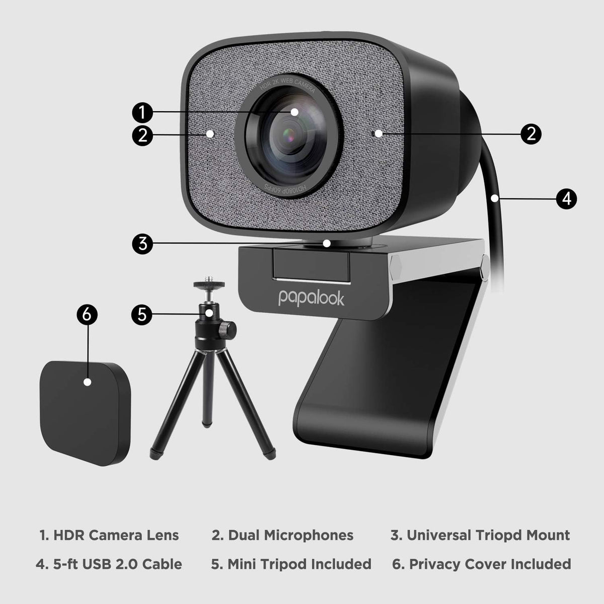 2K Ultra HD Webcam with Dual Microphone and Privacy Cover T1677