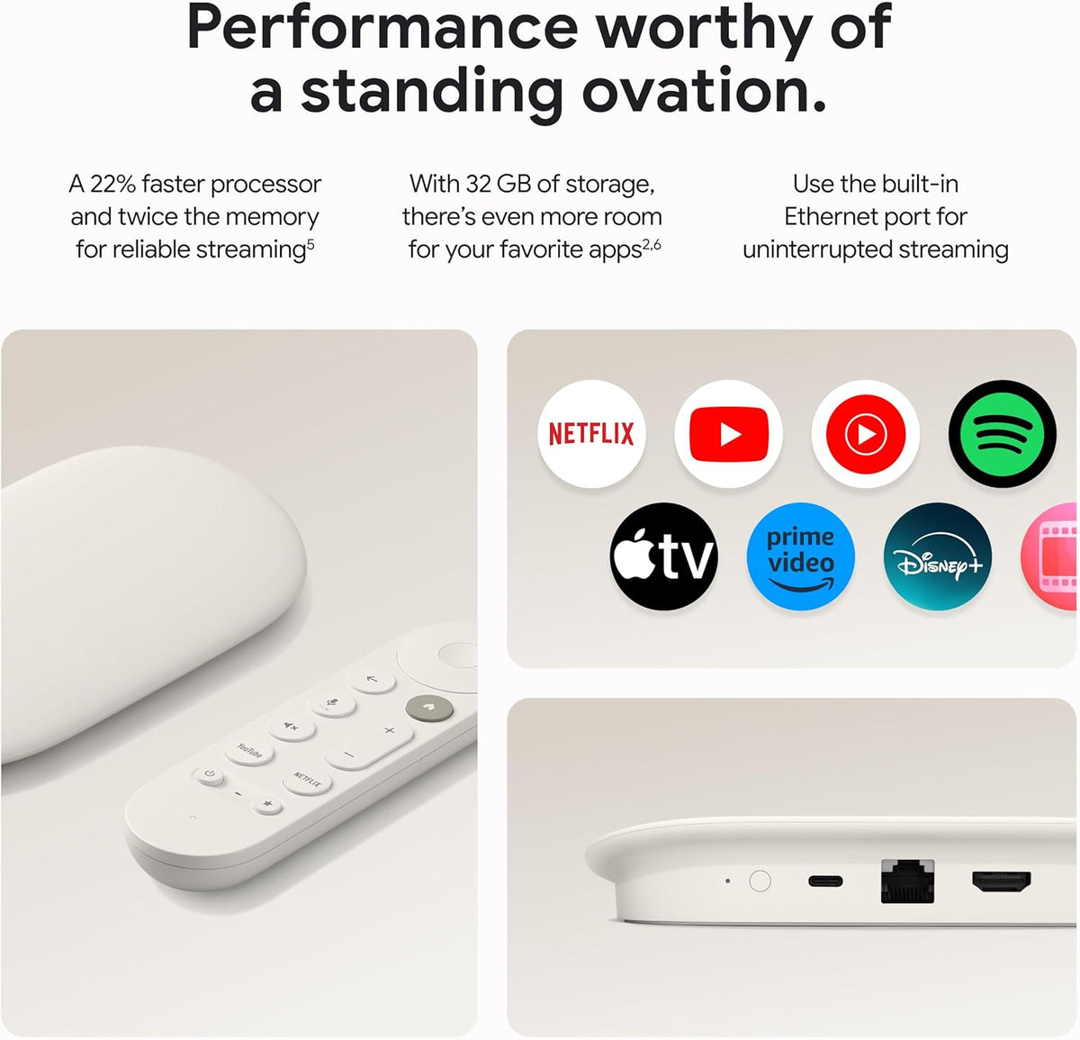 Porcelain 4K Google TV Streamer with Voice Search Remote J4217