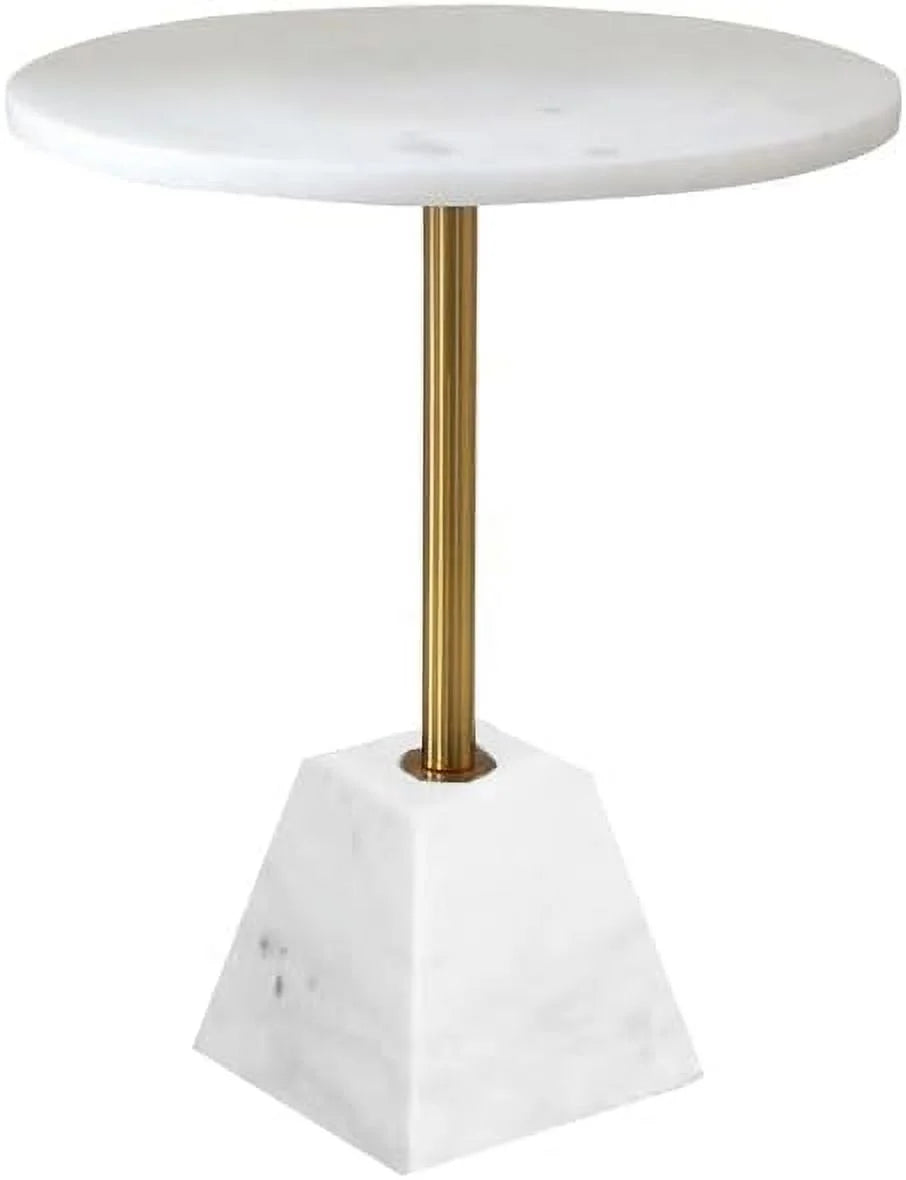 White Marble Pedestal Side Table with Metal Base Y562189