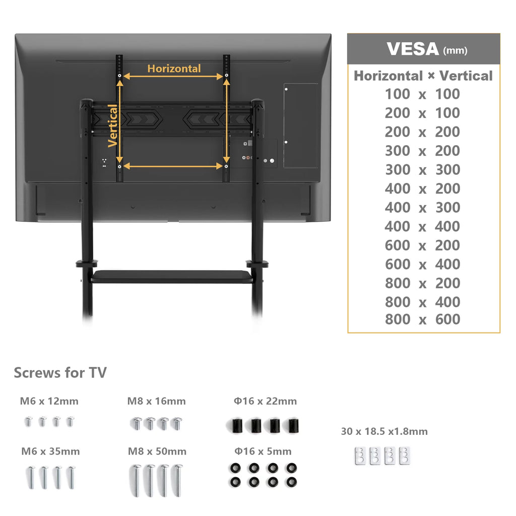 Black Rolling Mobile TV Stand for 55 to 90 inch Flat Screen TVs F86819