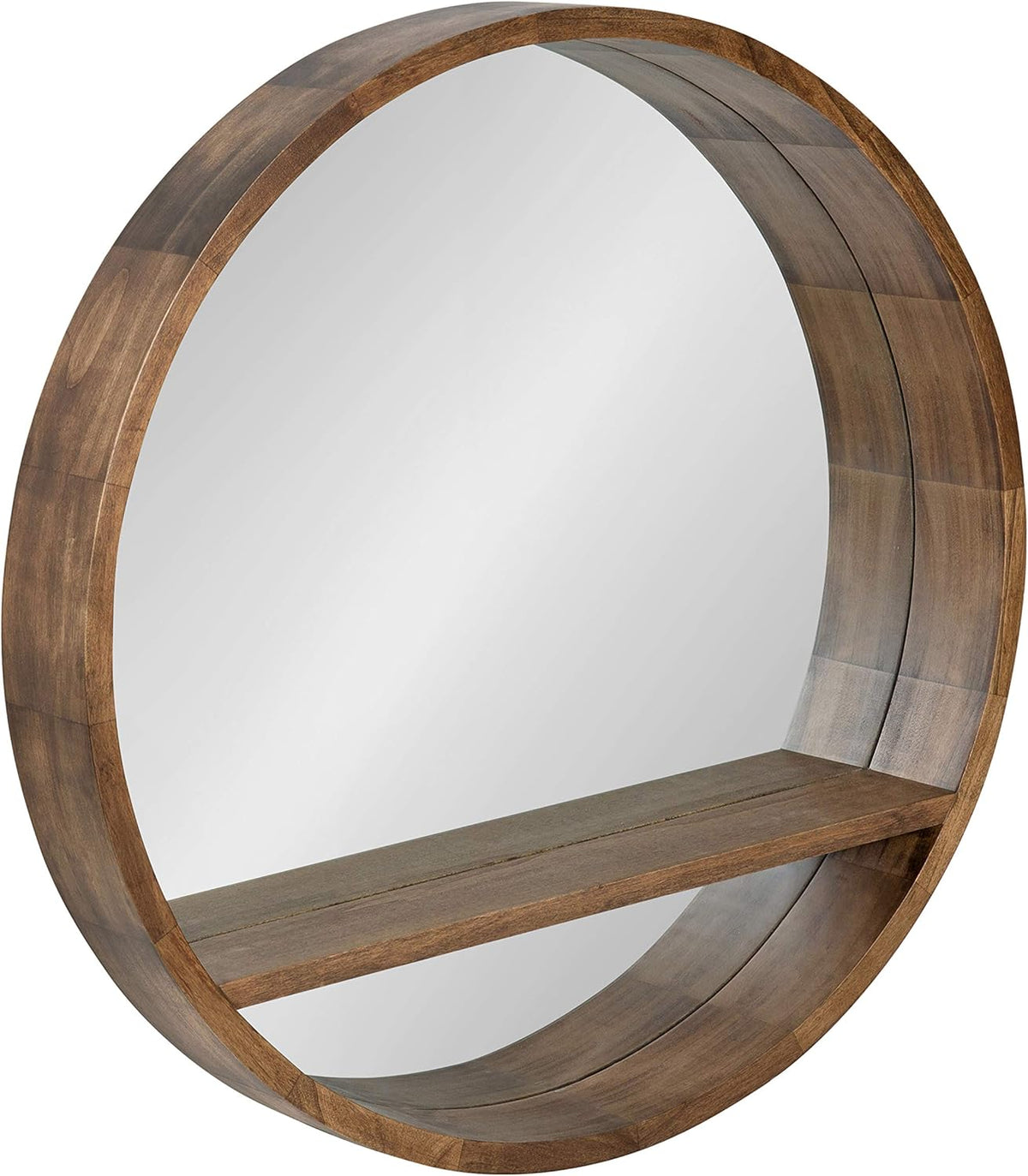 Round Mirror with Shelf, 30" Diameter, Rustic Brown Finish G802
