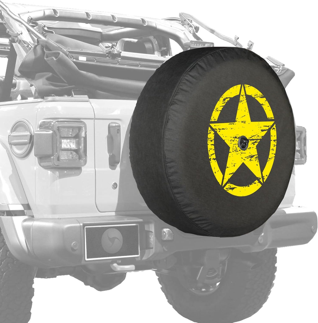 Distressed Star White Print 32 Soft Tire Cover for Jeep Wrangler JL with Back-up Camera Q6309
