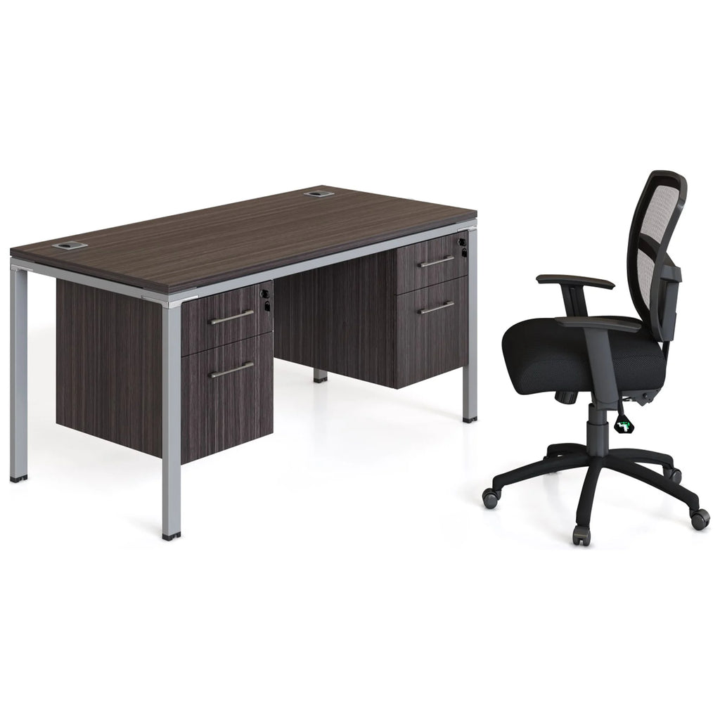 Single Desk with 2 Pedestals, 66" x 30" Desk Top, Driftwood X4091