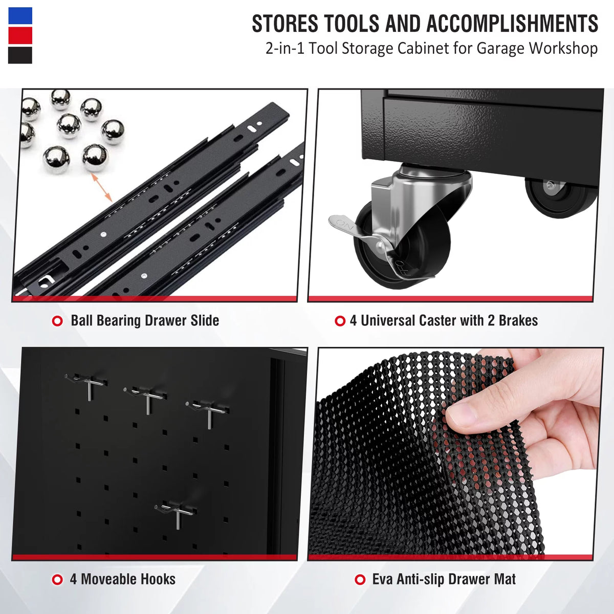Black 5 Drawer Tool Storage Cabinet with Wheels and Lock T300248