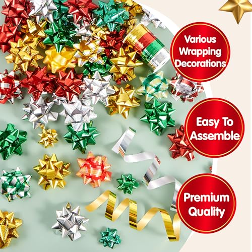 50 PCS Christmas Bows and Gift Ribbons with Curling Ribbons A65803