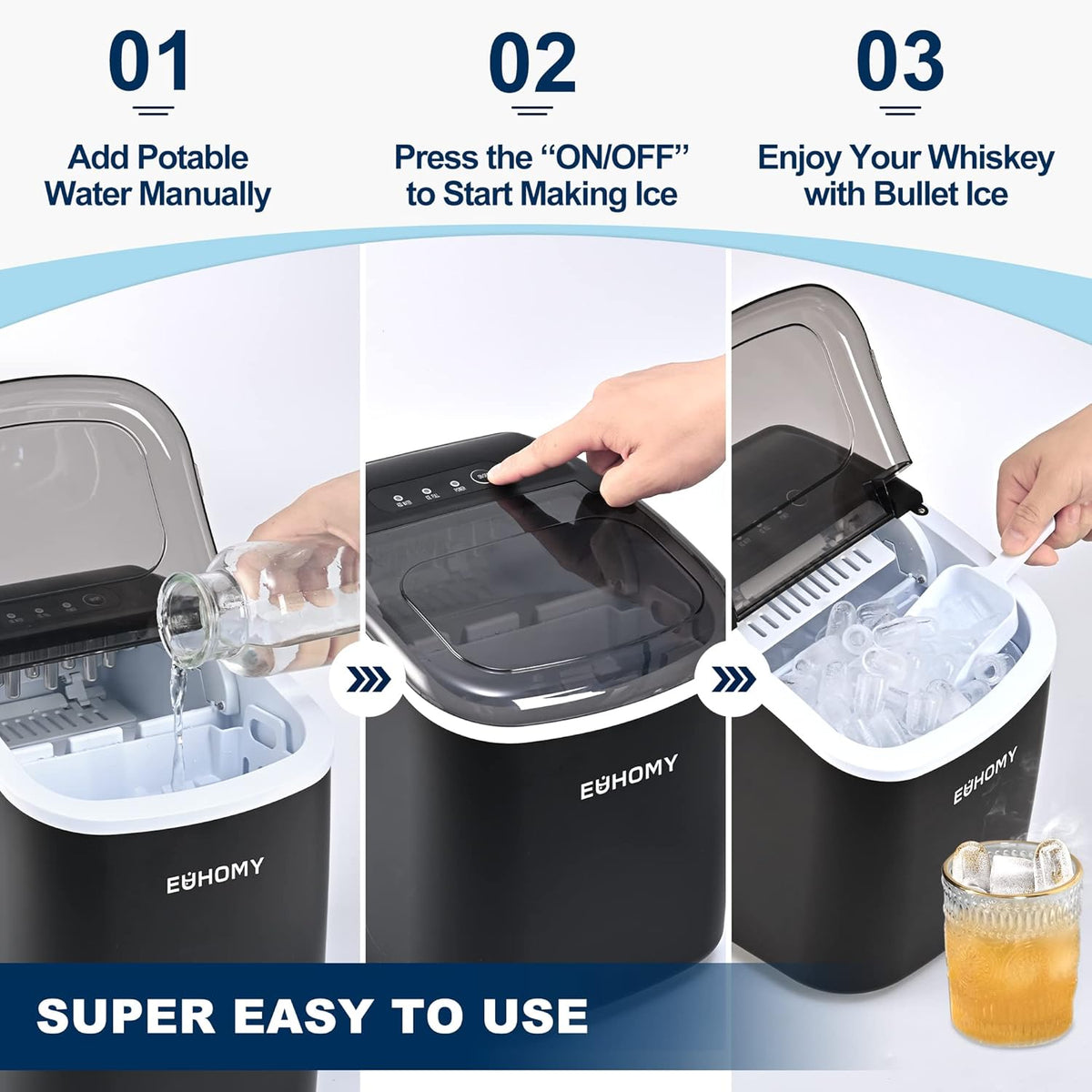 Black Countertop Ice Maker with 1.3lbs Basket and Scoop R6867
