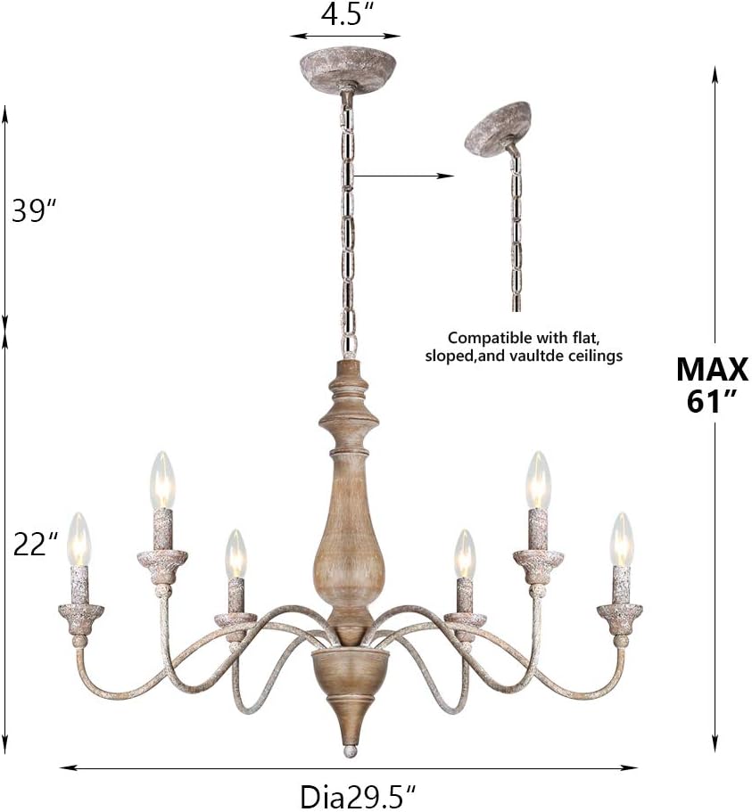 6 Light Rustic Candle Chandelier with Imitation Wood Finish V1514