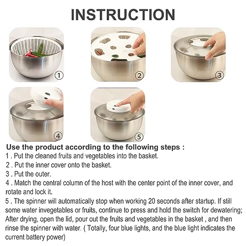 5L Stainless Steel Electric Salad Spinner H684863