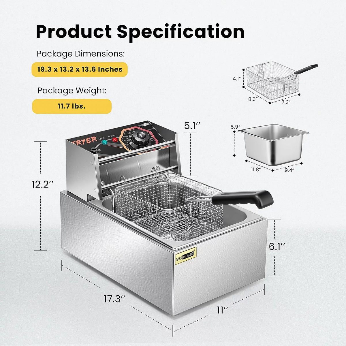 2500W 10.6 QT Electric Deep Fryer with Removable Basket P33254