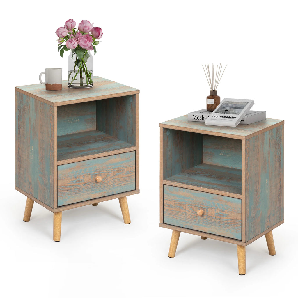 Set of 2 Wooden Nightstand with Drawer and Shelf P987