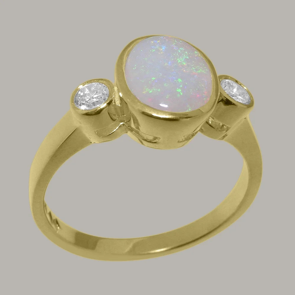 9k Yellow Gold Opal Diamond Engagement Ring L45732