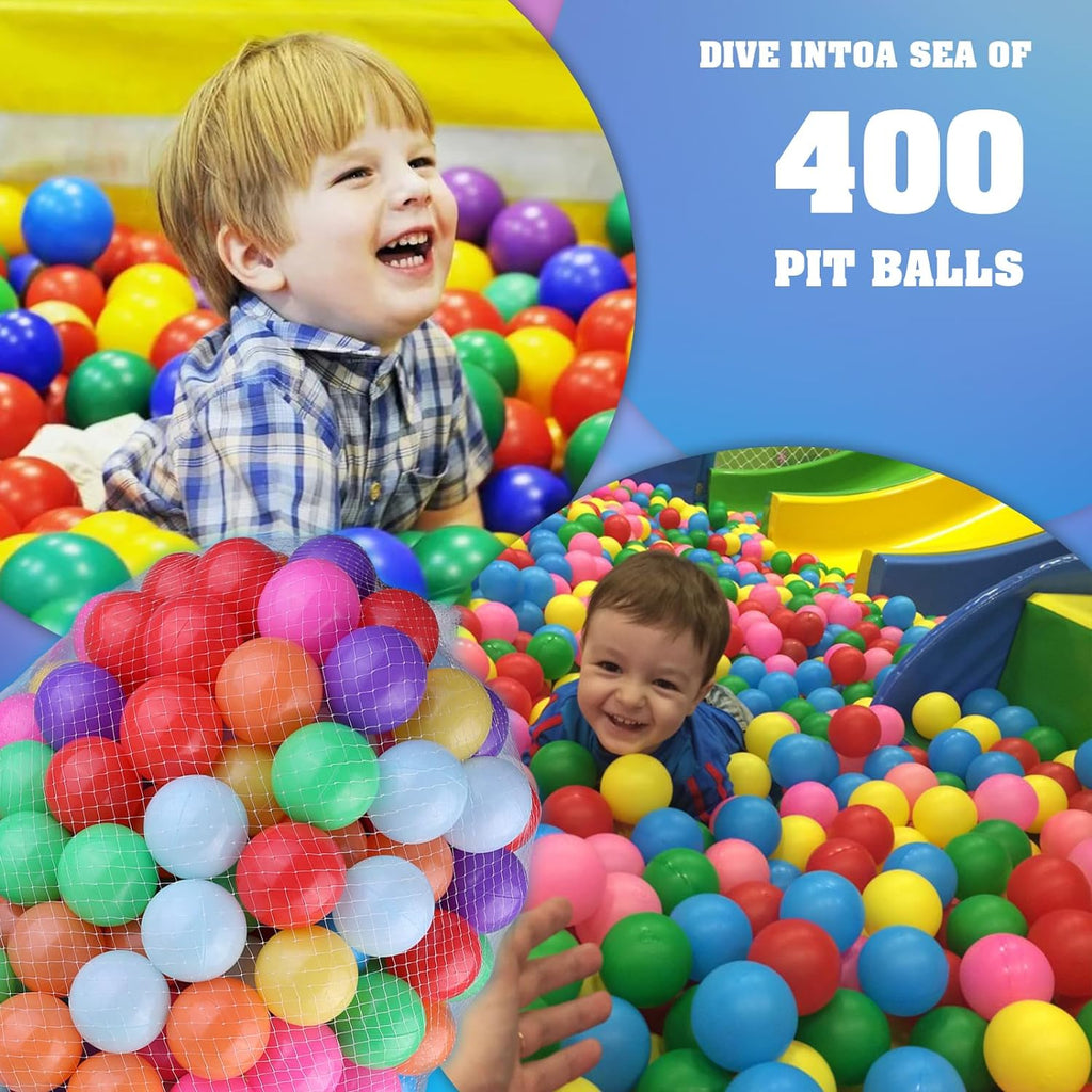 400 Count 8 Colors Plastic Ball Pit Balls with Storage Mesh Bag L562