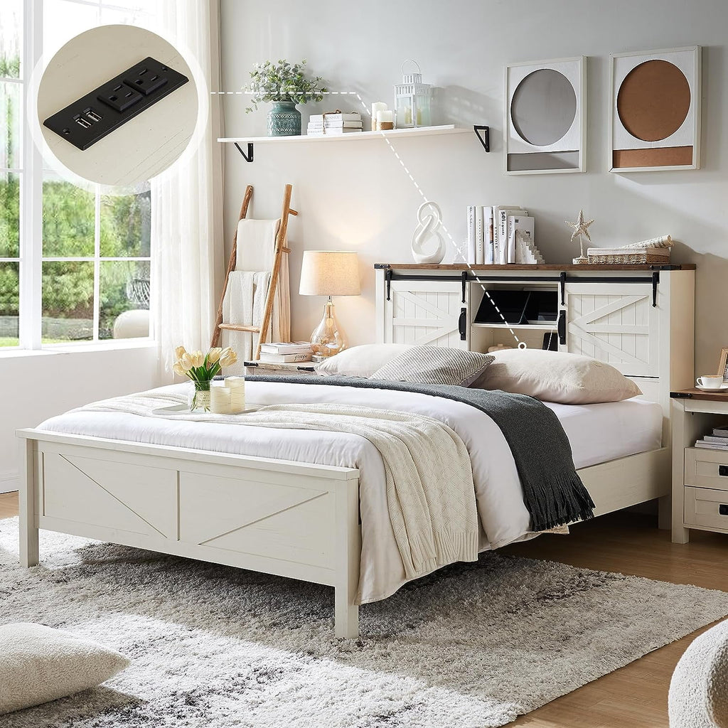 Full Platform Bed with Bookcase Headboard and Charging Station H82562