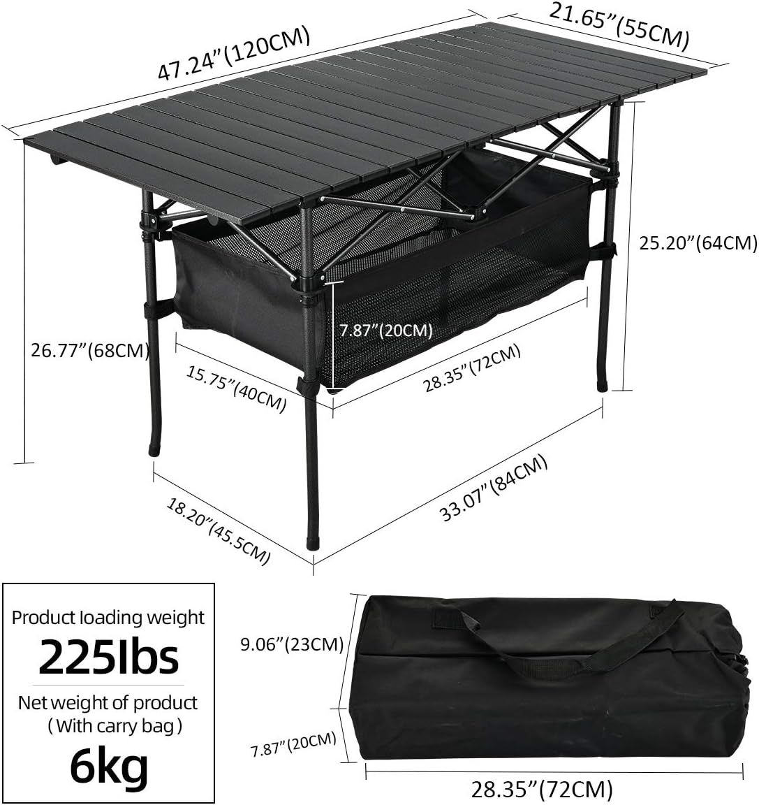 Folding Portable Camping Table with Carrying Bag H138814