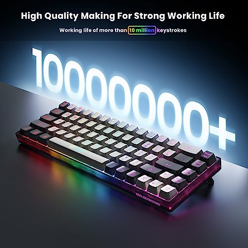 65% Wireless Gaming Keyboard, 68 Keys Ultra-Compact Anti-ghosting No-Conflict (Black-Grey) V27914