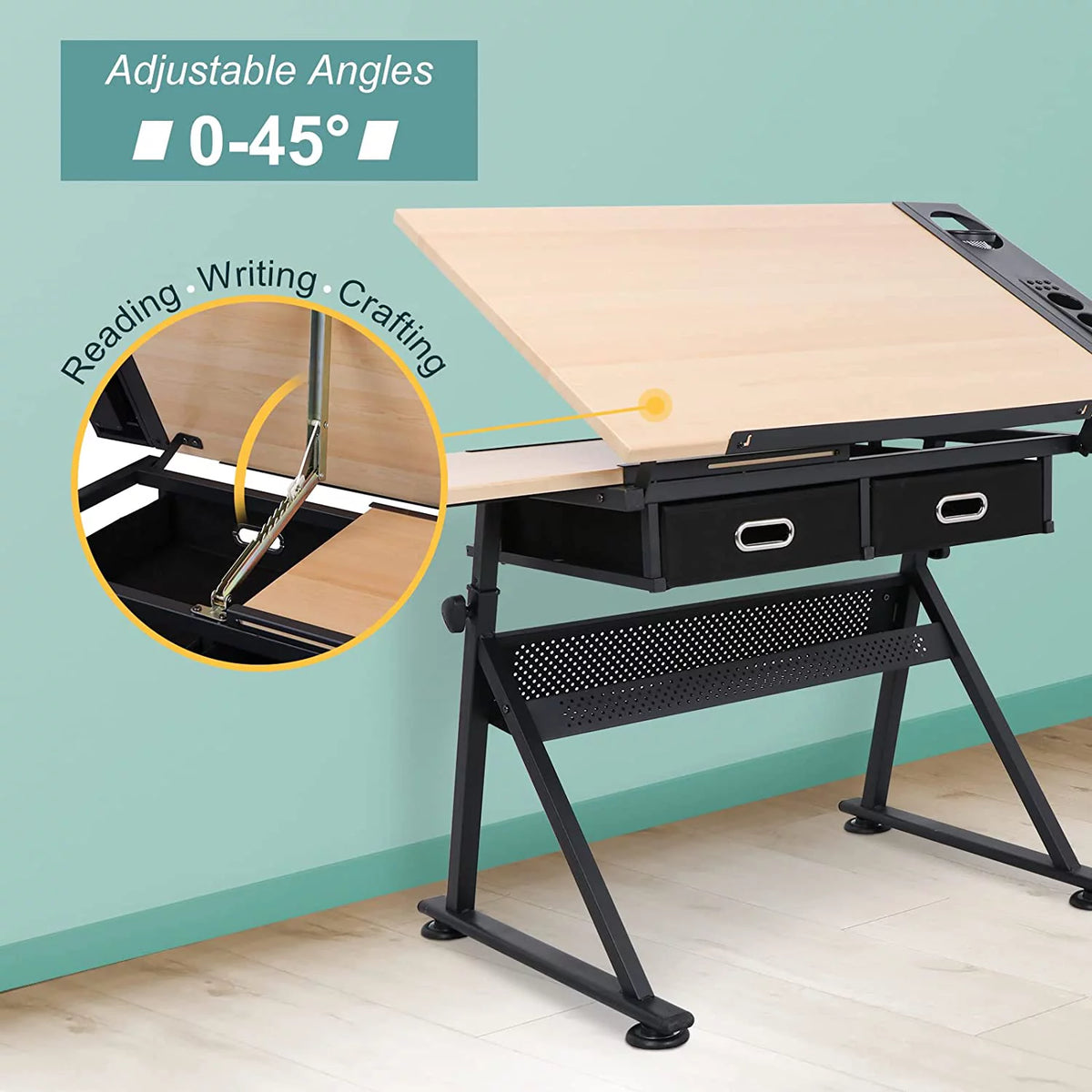 Height Adjustable Drafting Table with Stool and Storage Drawer A897240