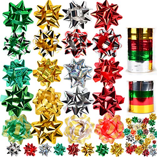 50 PCS Christmas Bows and Gift Ribbons with Curling Ribbons A65803